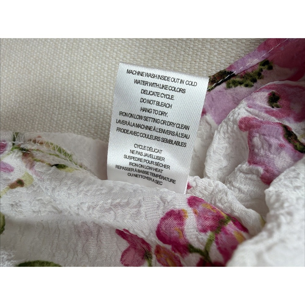 Floral Button Up Crop Top Tie Front Blouse XL Coastal Resort Preppy Fairy Beachy - Picture 12 of 13